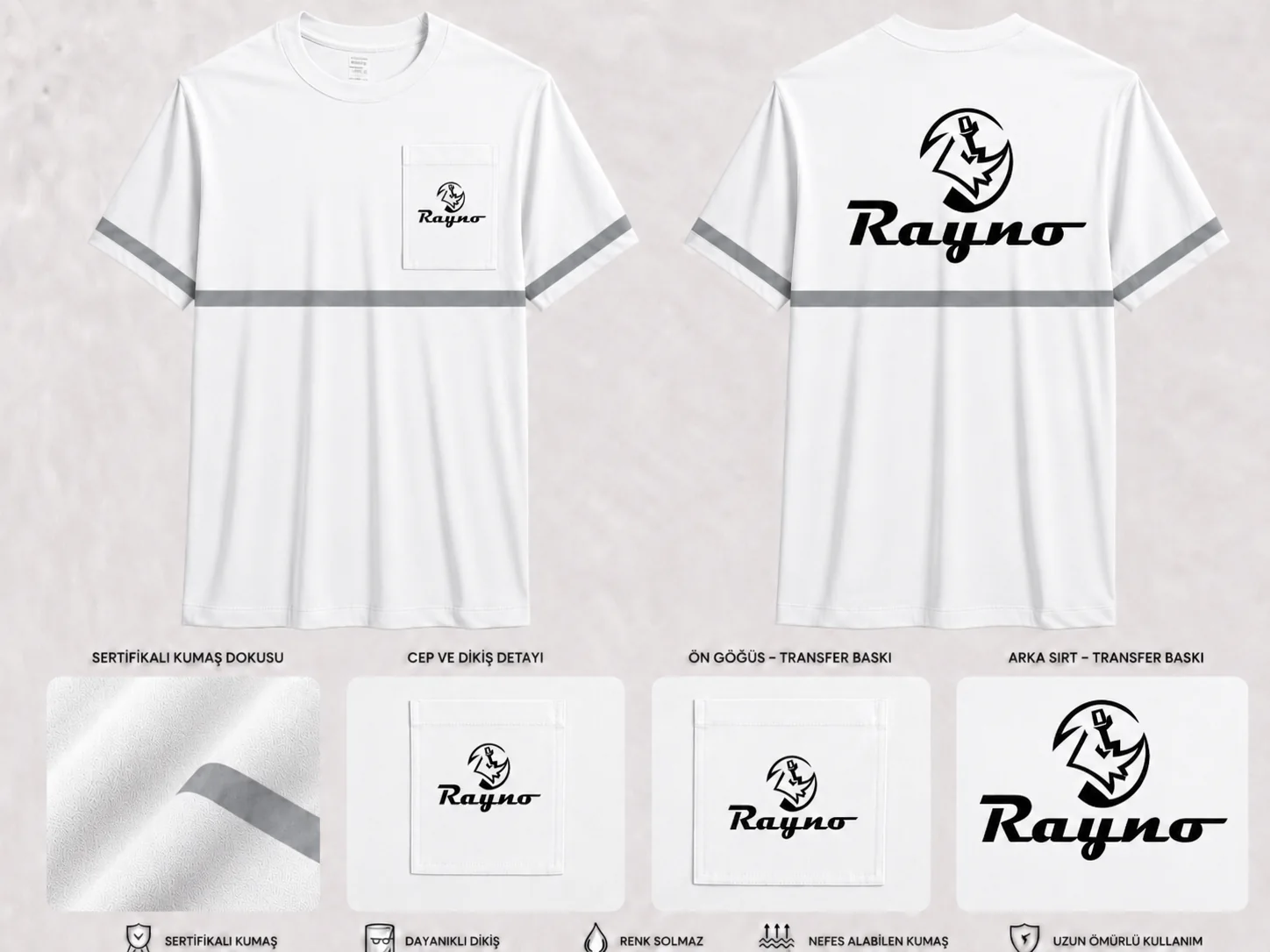 Düz Yaka Tshirt · Beyaz · Cepli/Bantlı · RM-İK-TDY-293