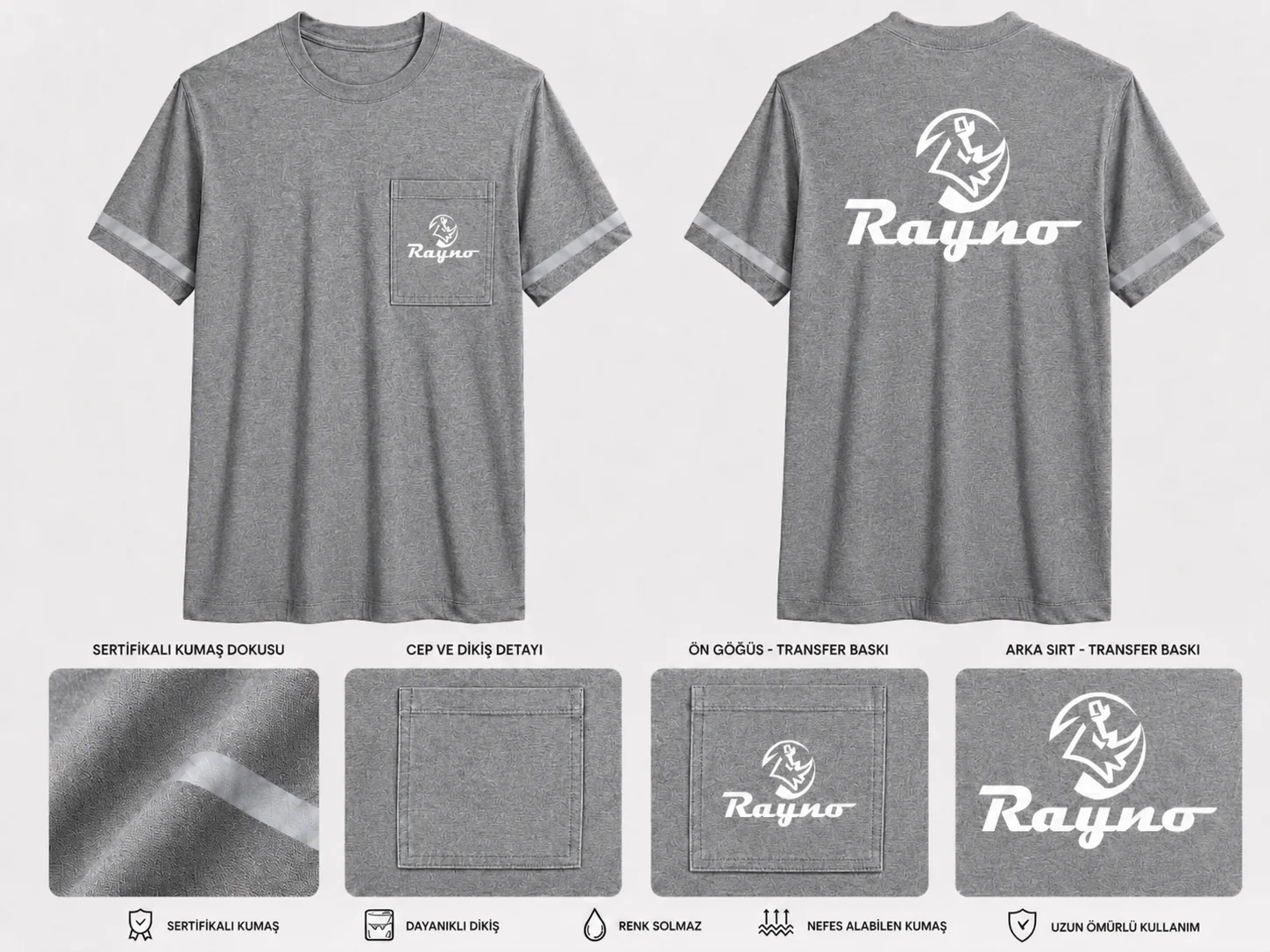 Düz Yaka Tshirt · Gri · Cepli/Bantlı · RM-İK-TDY-297