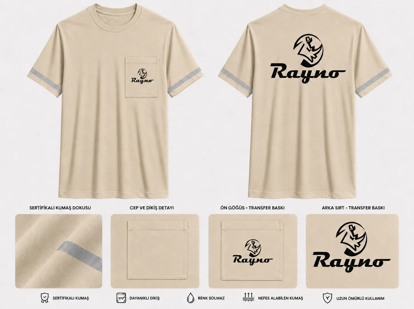 Düz Yaka Tshirt · Bej · Cepli/Bantlı · RM-İK-TDY-298
