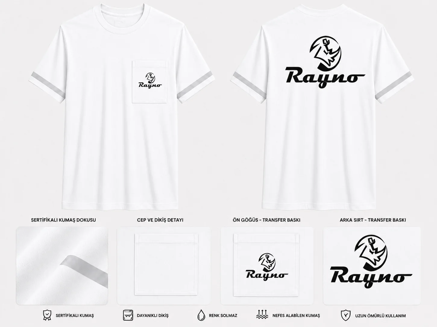 Düz Yaka Tshirt · Beyaz · Cepli/Bantlı · RM-İK-TDY-299