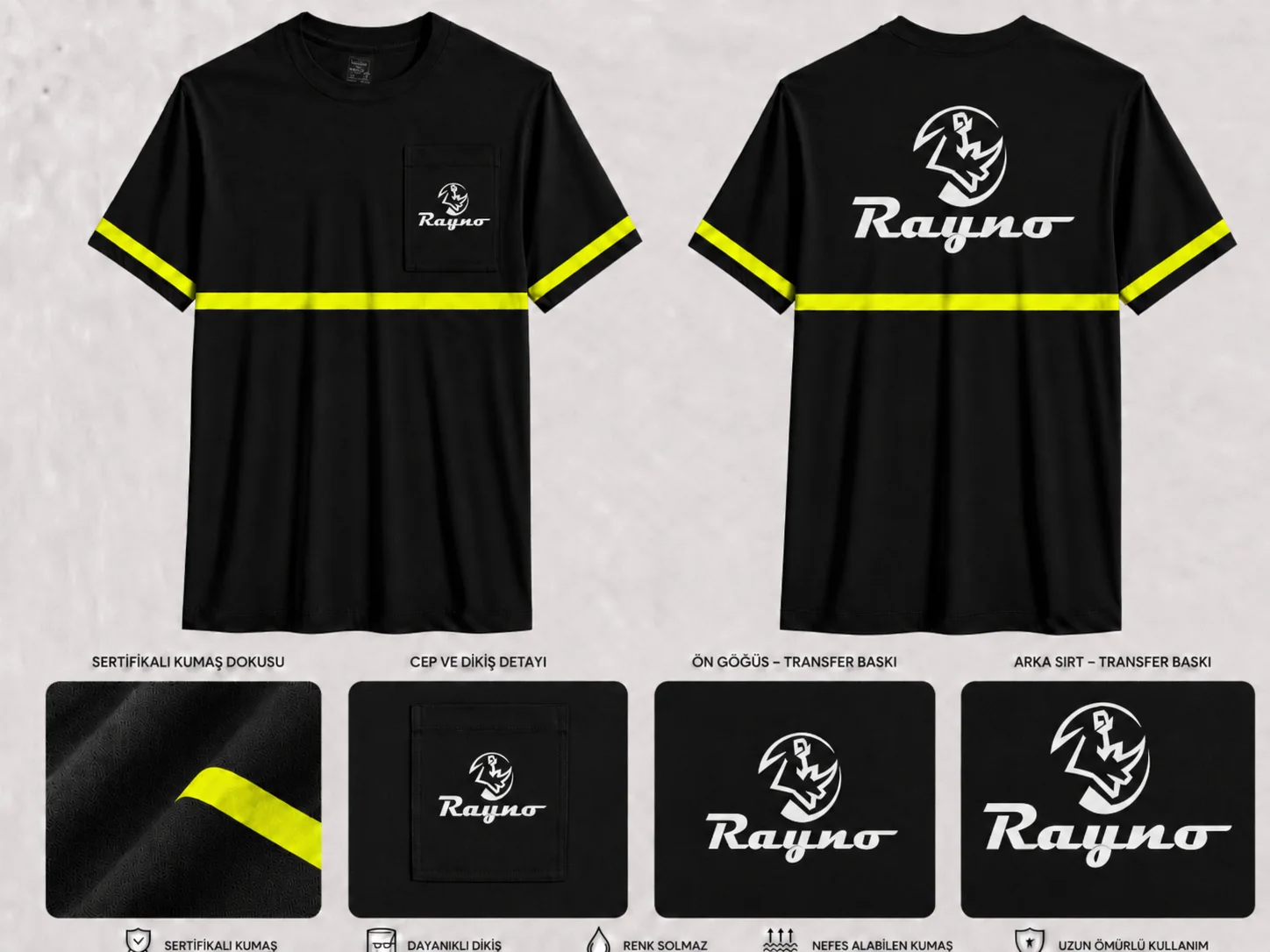 Düz Yaka Tshirt · Siyah · Sarı Bantlı · RM-İK-TDY-300