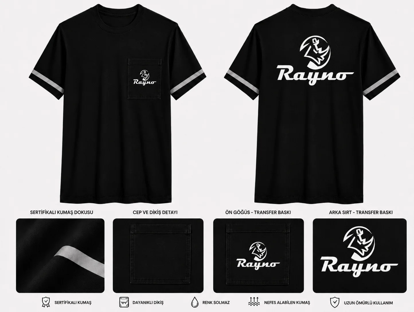 Düz Yaka Tshirt · Siyah · Cepli/Bantlı · RM-İK-TDY-302