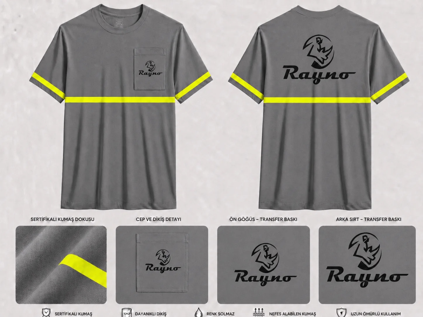 Düz Yaka Tshirt · Gri · Sarı Bantlı · RM-İK-TDY-304