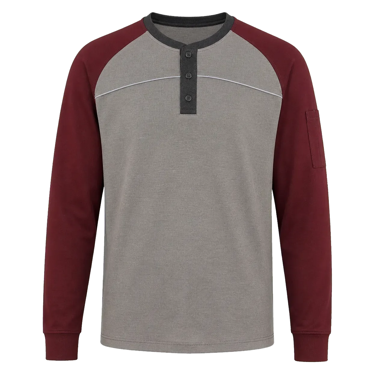 Taş Gri Bordo Uzun Kollu Henley İş Tişörtü - gri / bordo · RM-İK-IST-1