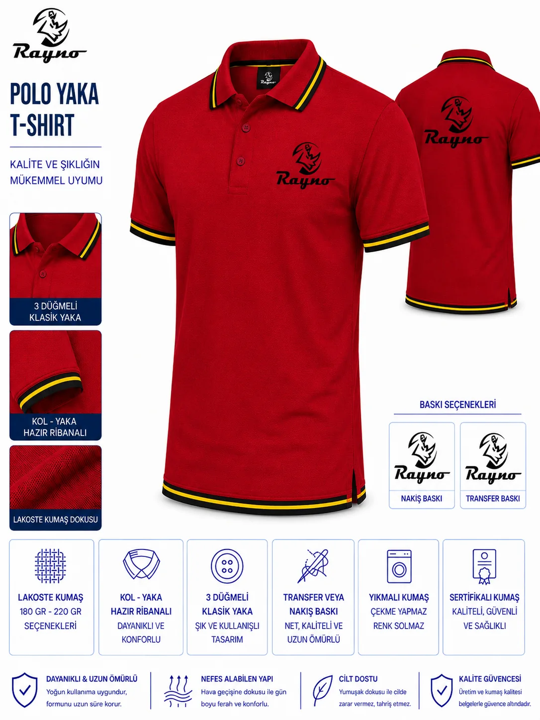 Polo Yaka Tshirt · Kırmızı · Sarı/Siyah Bordür · RM-İK-TPY-333