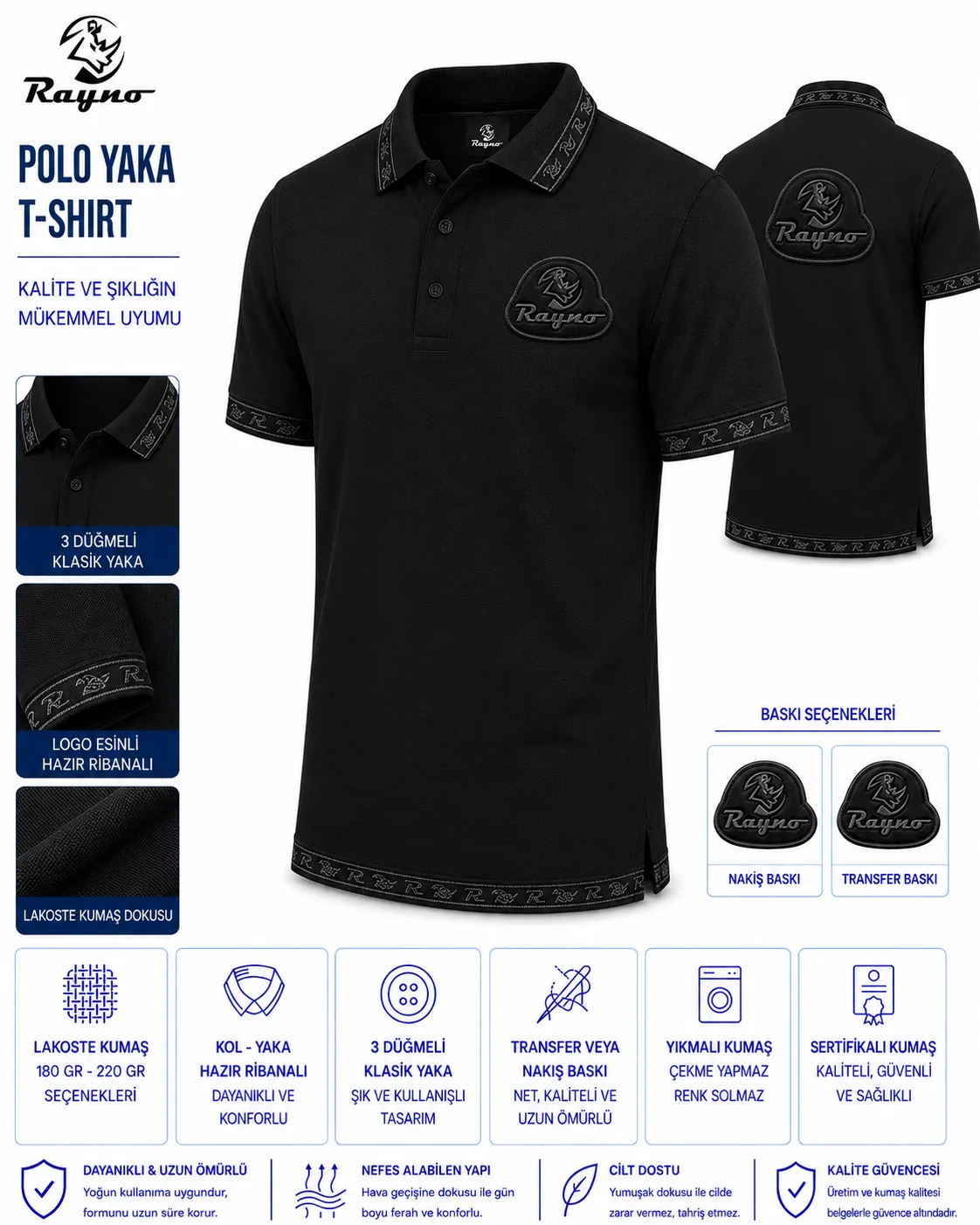 Polo Yaka Tshirt · Siyah · Desenli Yaka · RM-İK-TPY-334