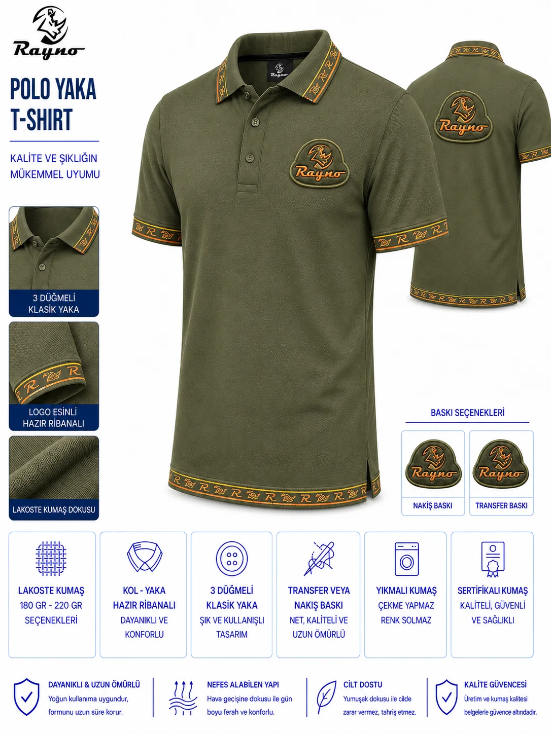 Polo Yaka Tshirt · Haki · Desenli Yaka · RM-İK-TPY-335