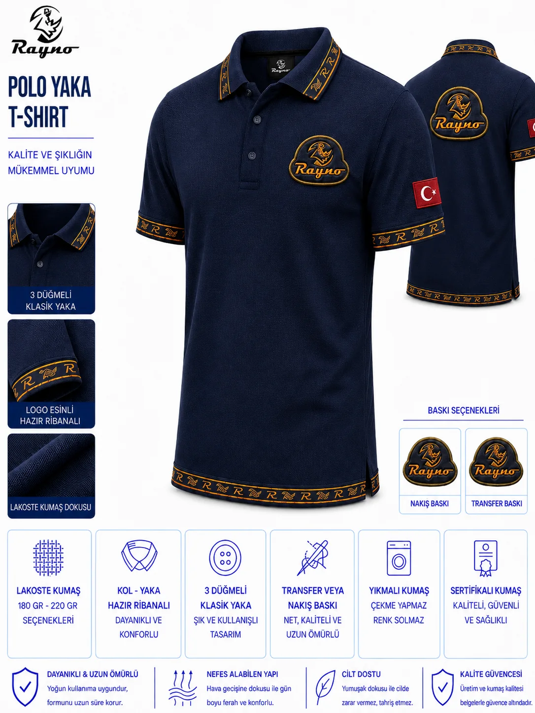 Polo Yaka Tshirt · Lacivert · Desenli Yaka · RM-İK-TPY-336