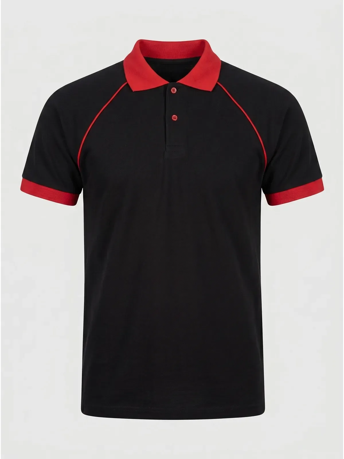 Polo Yaka Tişört Reglan Kol - Siyah Kırmızı · RM-İK-TPY-351