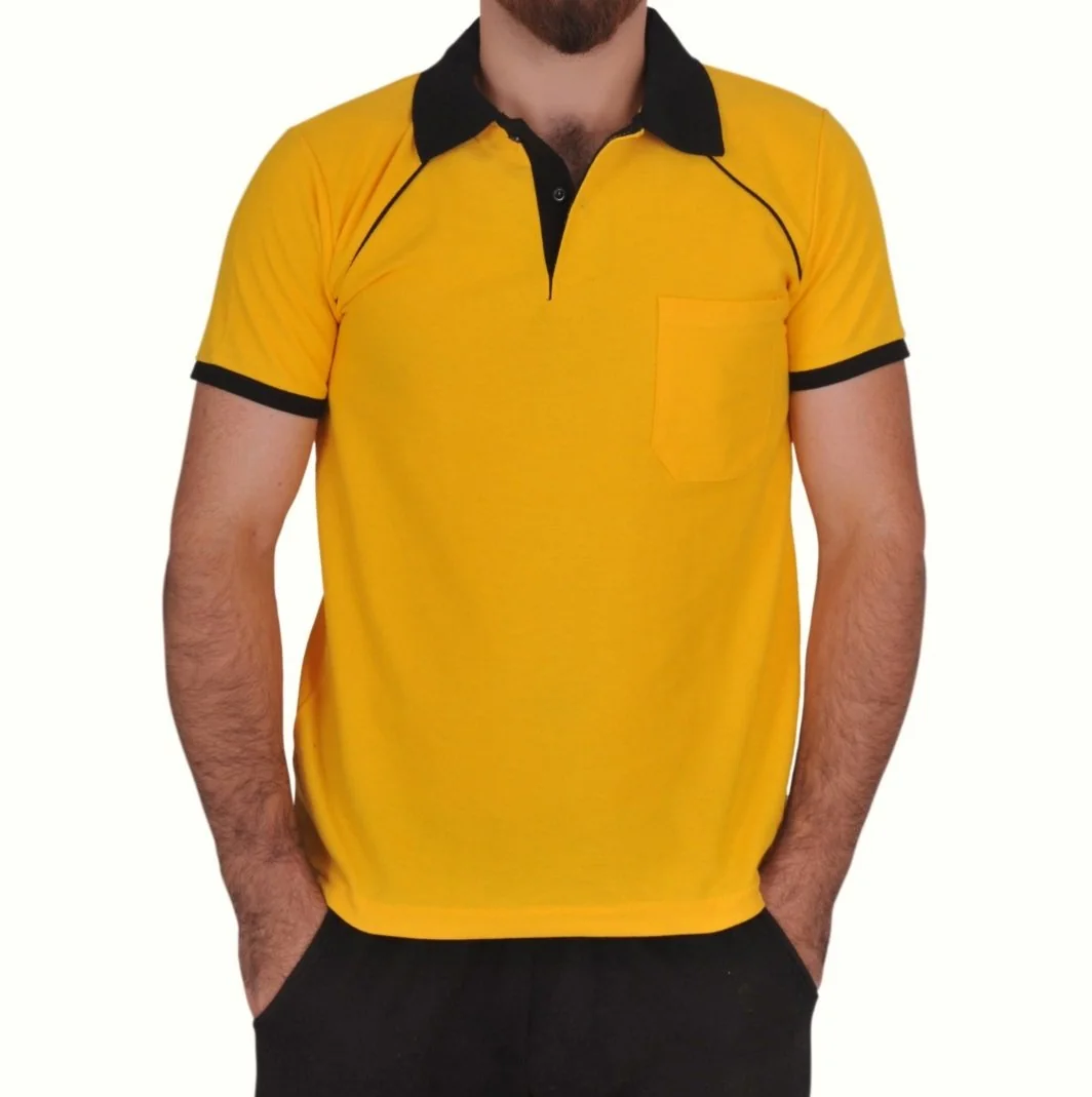 Sarı-Lacivert Biyeli Polo Yaka Tişört · RM-İK-TPY-428
