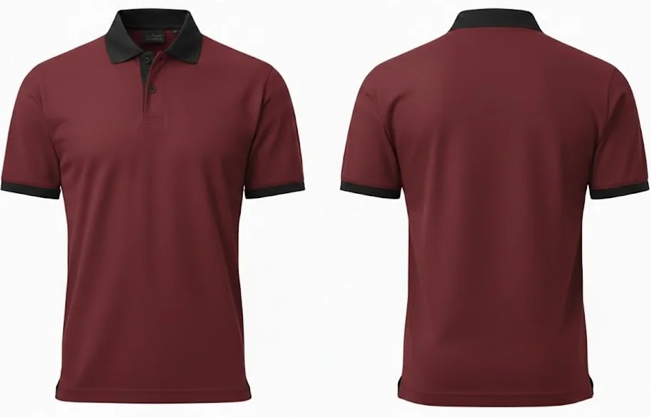 Bordo-Siyah Biyeli Polo Yaka Tişört · RM-İK-TPY-429