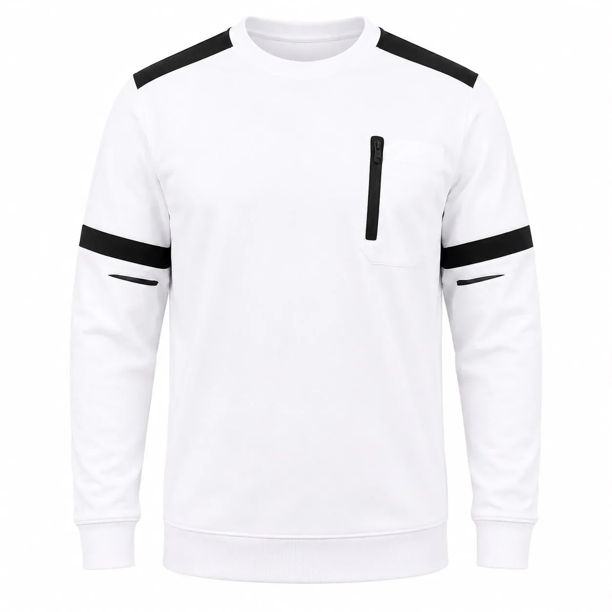 Beyaz Siyah Garnili Cepli Sweatshirt - Beyaz · RM-İK-SW-11