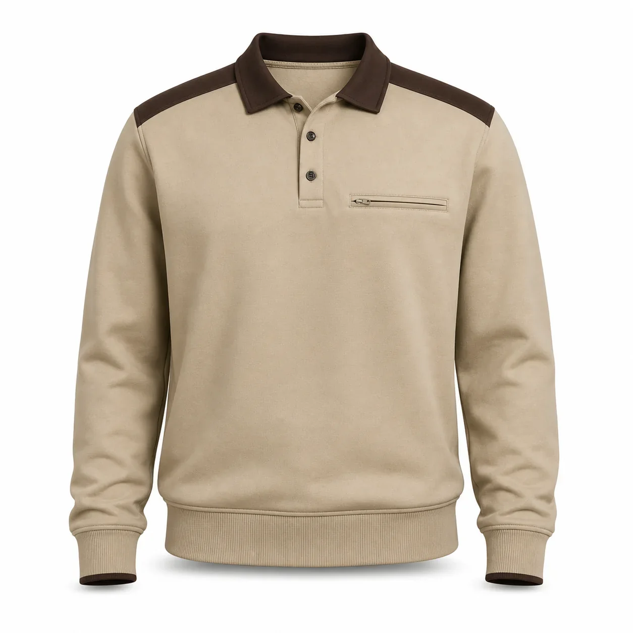 Bej Kahverengi Cepli Polo Yaka Sweatshirt - Bej · RM-İK-SW-16