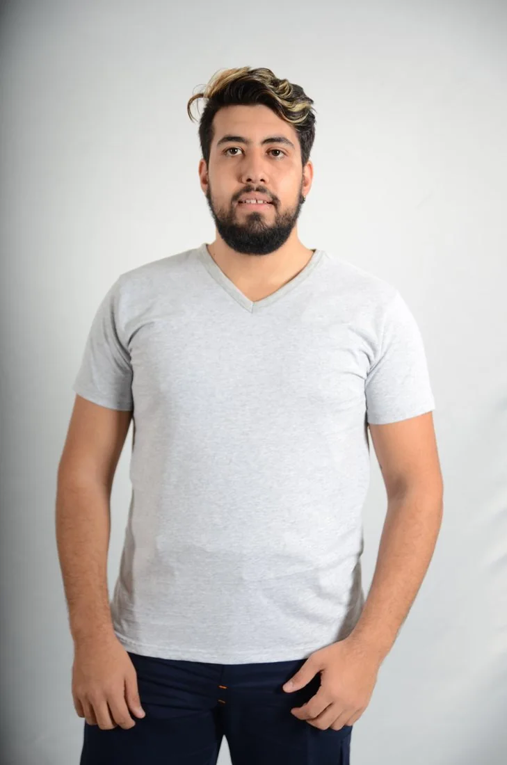 Gri V Yaka Tişört · RM-İK-TVY-329