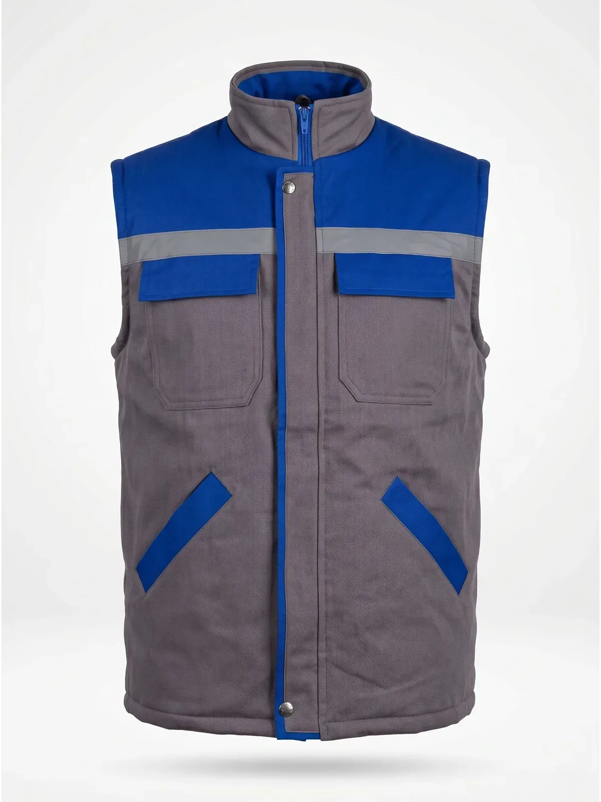 Gabardin İş Yeleği Reflektörlü - Gri Saks Mavi · RM-İK-YL-4
