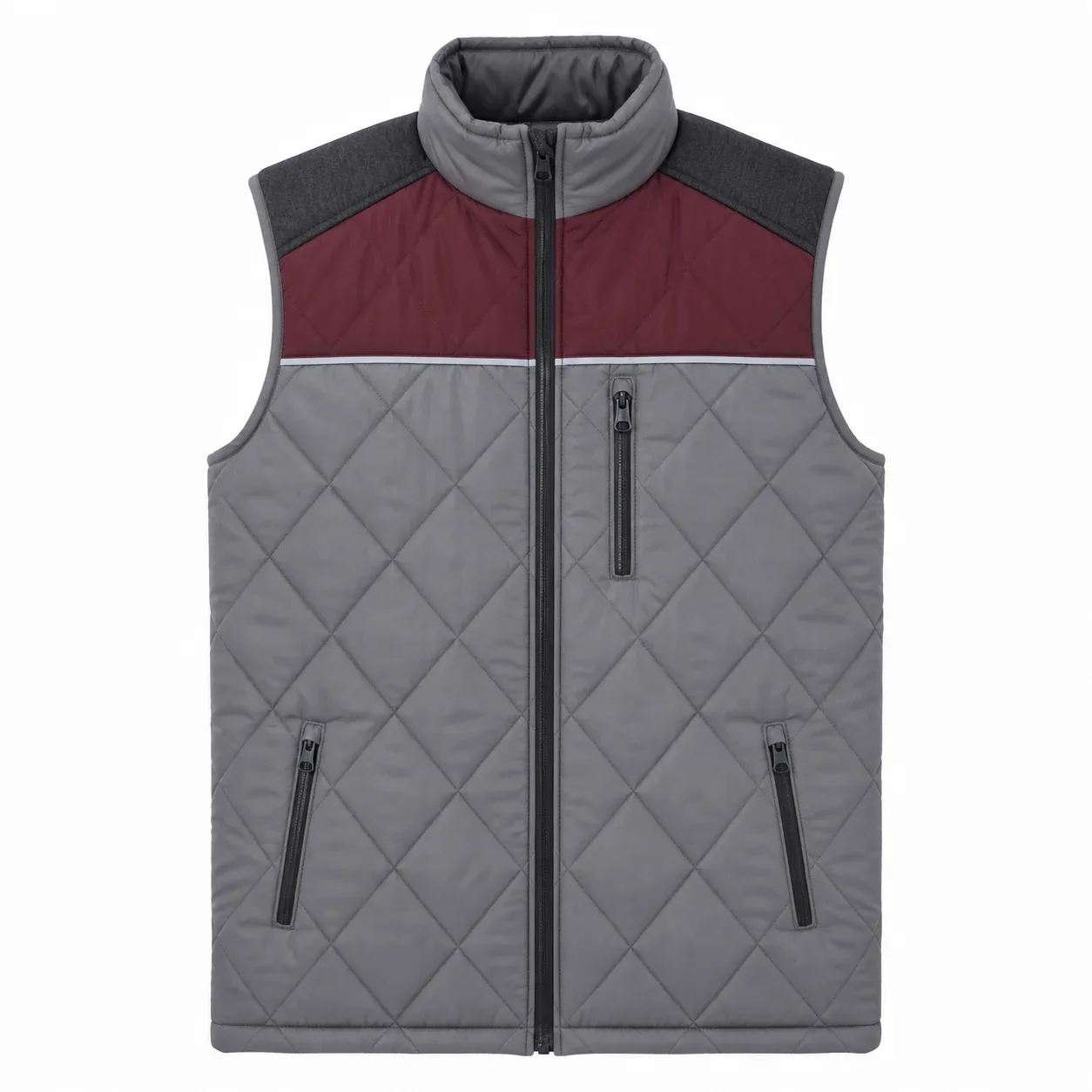 Taş Gri Bordo Kapitone Kışlık İş Yeleği - gri / bordo · RM-İK-YL-42